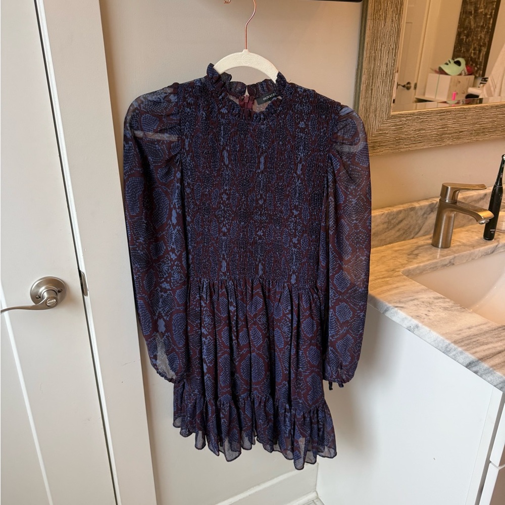 Olivaceous Blue Pleated Sundress with Bishop Sleeves